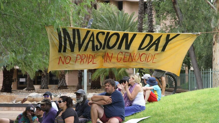 A group of people in Alice Springs protested Australia Day