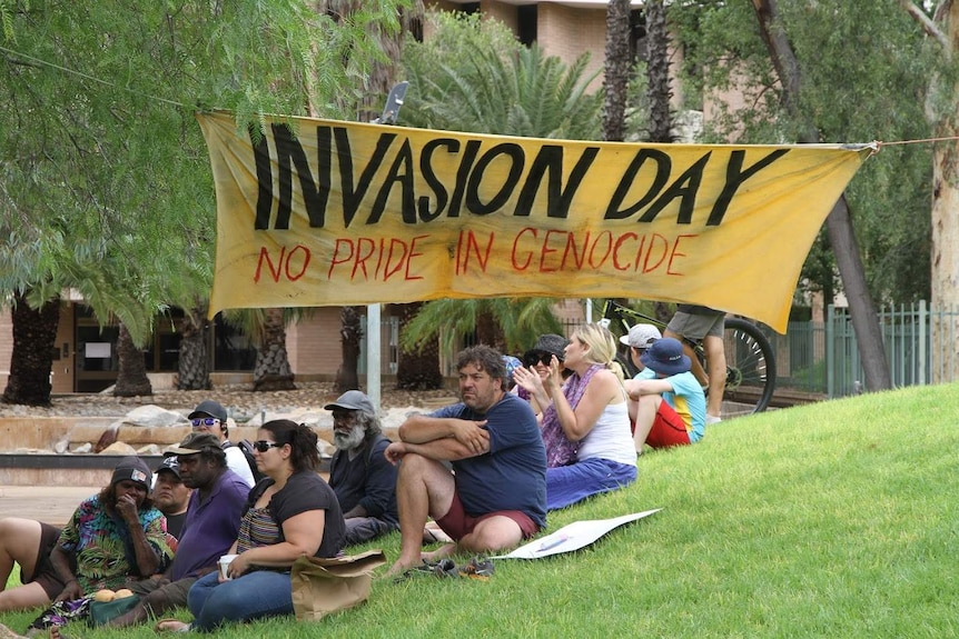 A group of people in Alice Springs protested Australia Day