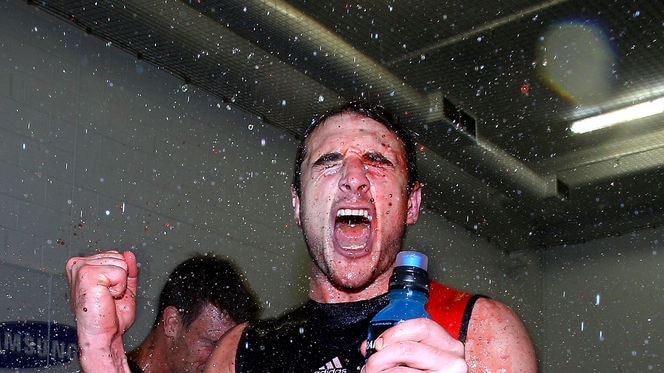 Gutsy win: Essendon skipper Jobe Watson (28 disposals) celebrates the Bombers' victory.