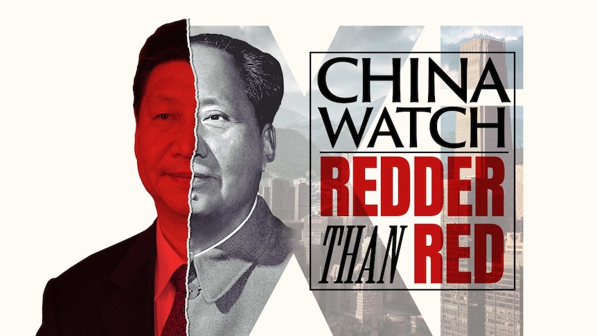 A juxtaposition of Xi Jinping and Mao Zedong with words "China Watch: more red than red".