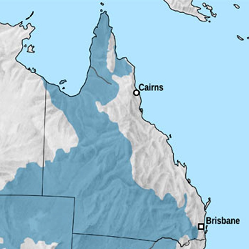 A map of Queensland showing the likely coverage of the Eromanga Sea in prehistoric times.