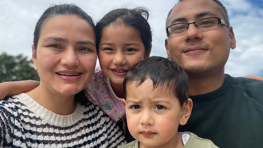 Pranab Shrestha in a selfie with his wife and two young daughters. 
