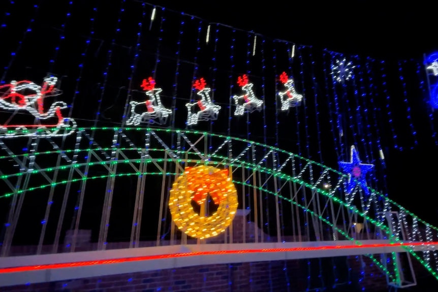 A Sydney Harbour Bridge Christmas lights display.