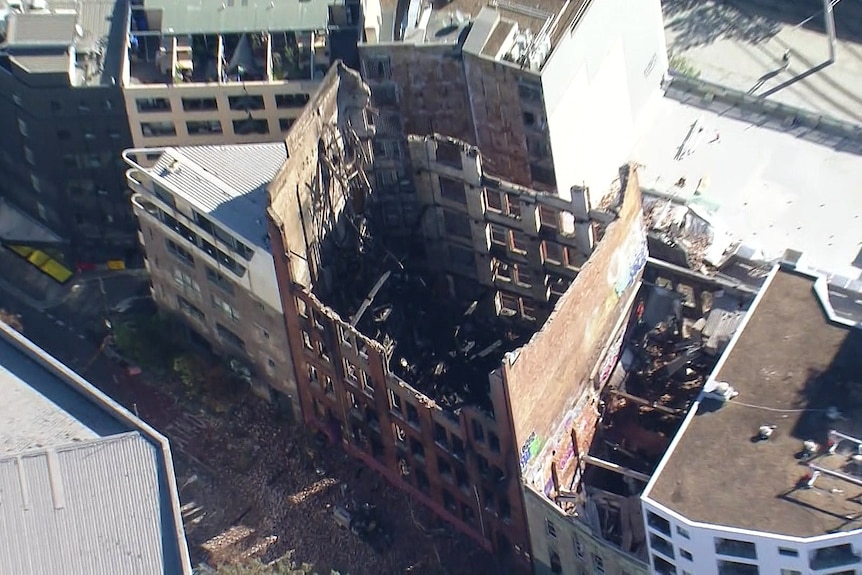 the shell of a burnt out building