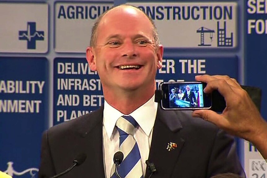 Queensland premier-elect Campbell Newman gives a victory speech
