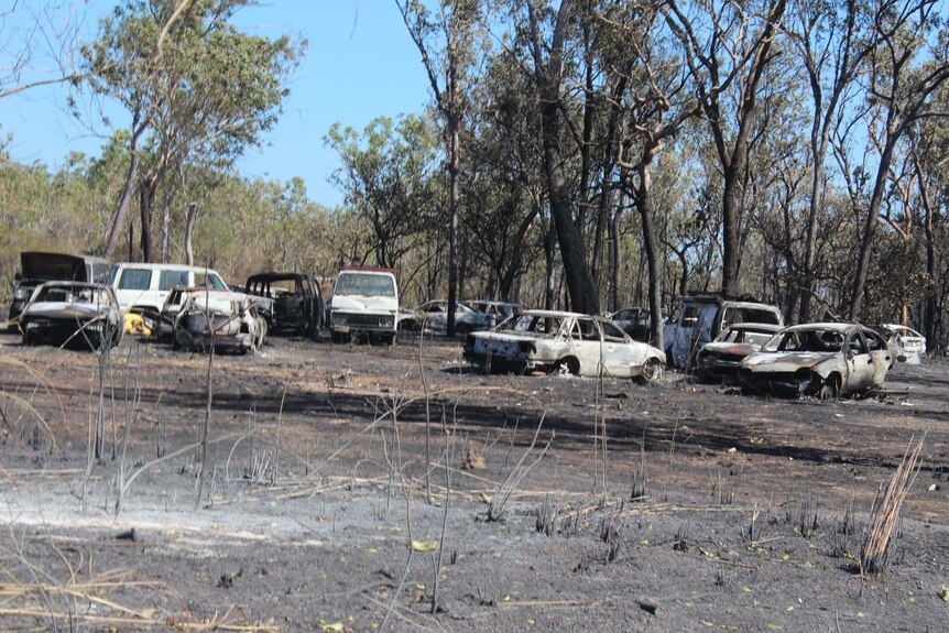 Burnt out cars at Darwin River