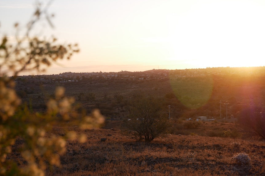 The sun sets over the hill 10 kilometres east of Broken Hill, at round hill. 