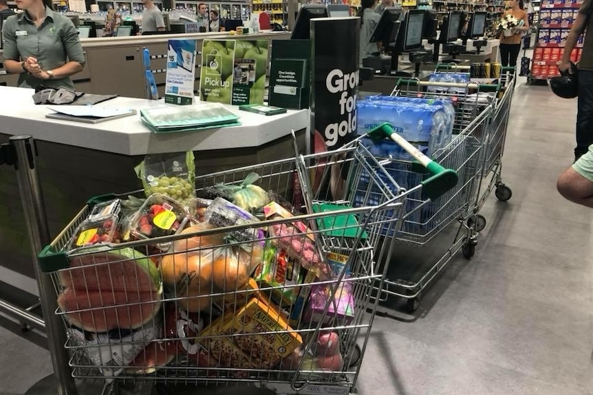 A trolley filled with food.