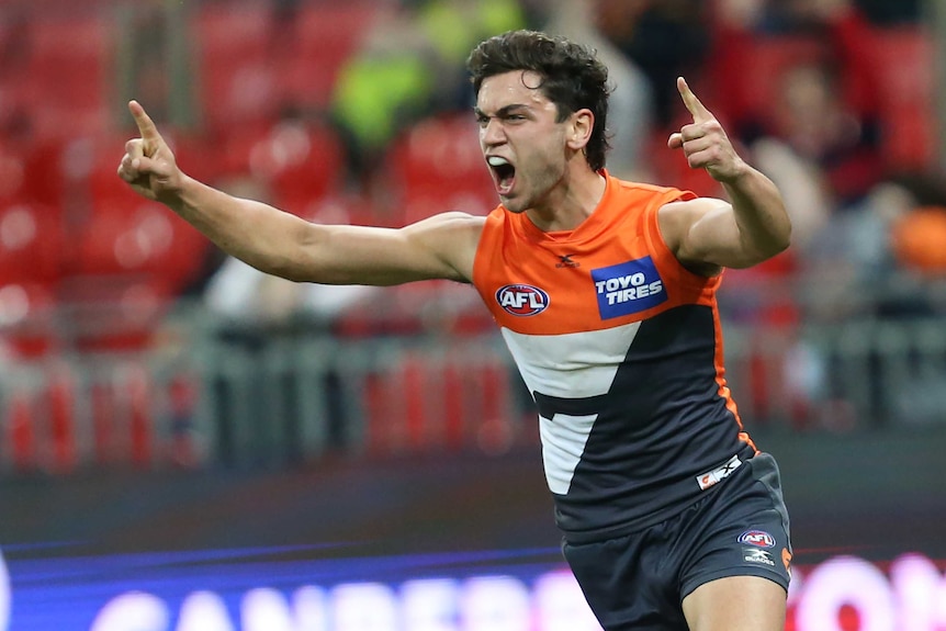 Tim Taranto celebrates a goal for GWS