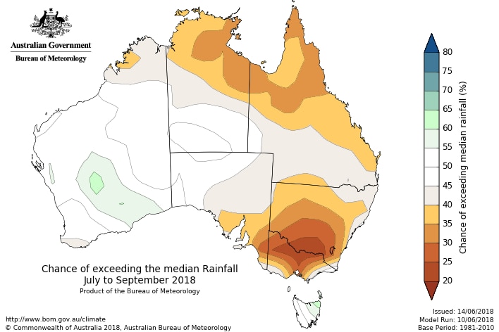 map of Australia with brown and orange covering most of VIC, NSW, south east SA and northern QLD and NT