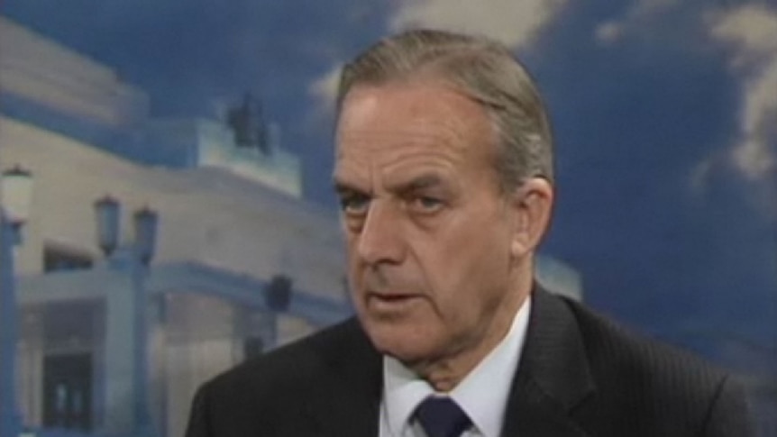 Former Labor deputy prime minister Lionel Bowen is interviewed on television.