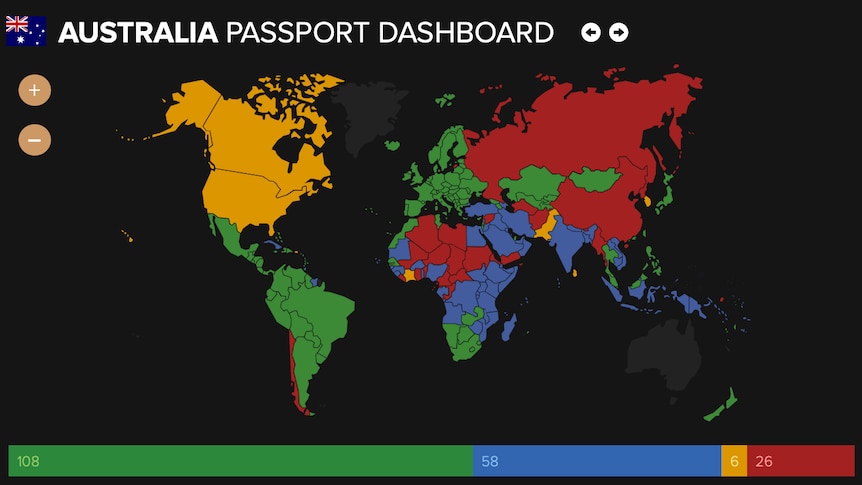 澳大利亚护照在全球各地使用现状。