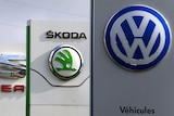 The logos of four carmakers under the VW Group