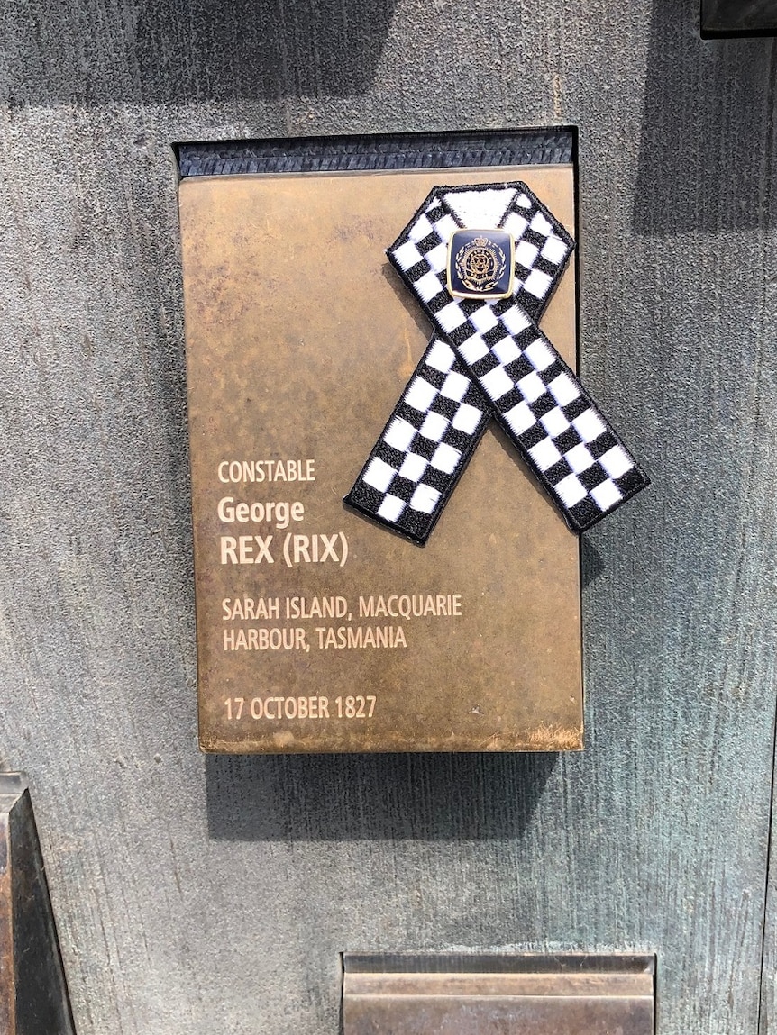 Memorial plaque for police officer.