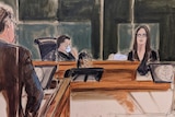 A scetch depicts Cimberly Espinosa in the witness stand.
