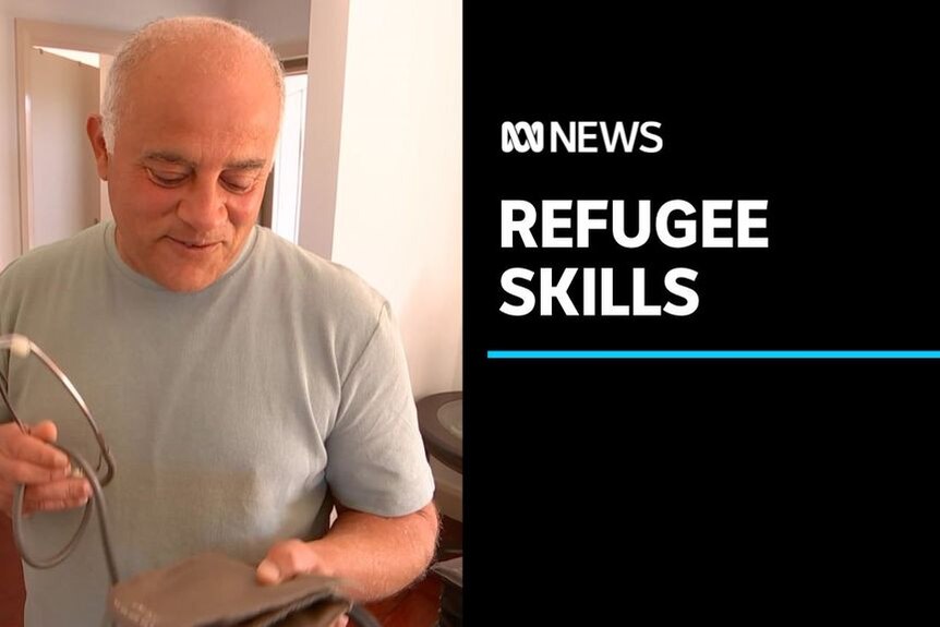 Refugee Skills: A man holds a stethoscope.