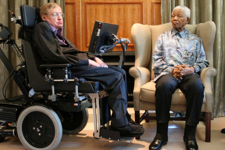 Stephen Hawking meets former South African president Nelson Mandela.