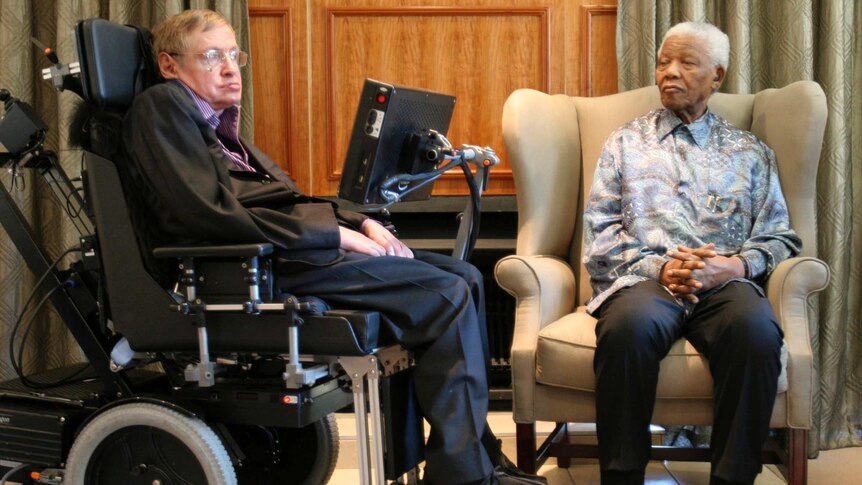 Stephen Hawking meets former South African president Nelson Mandela.