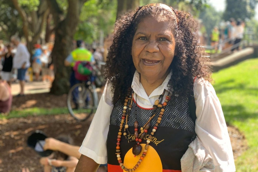 An Aboriginal woman in Sydney’s Hyde Park on Australia Day.