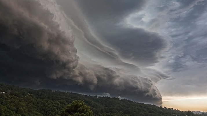 Imposing storm front over land