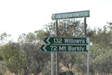 A sign towards Willowra in Central Australia.