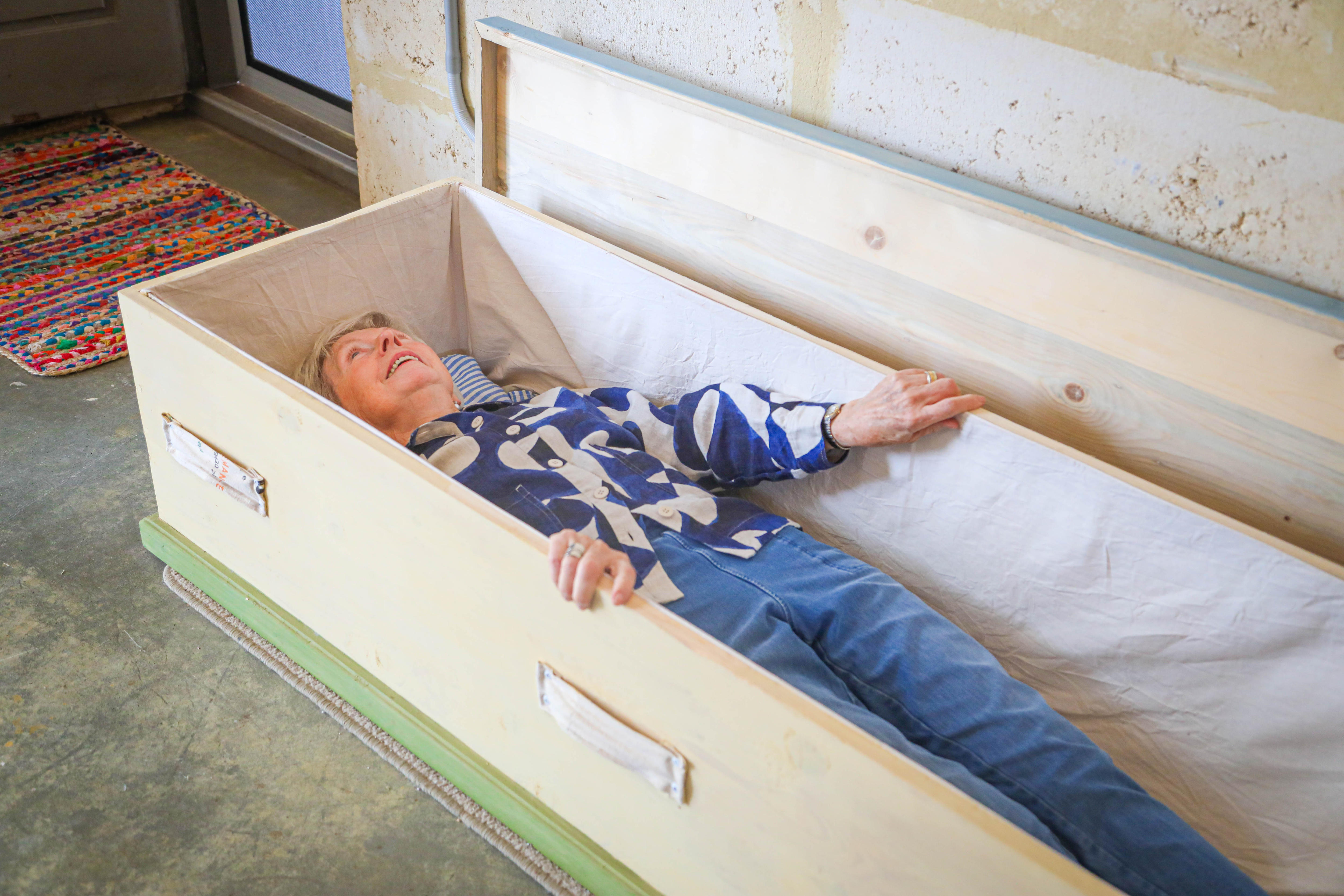 Mary Flynn in her homemade coffin