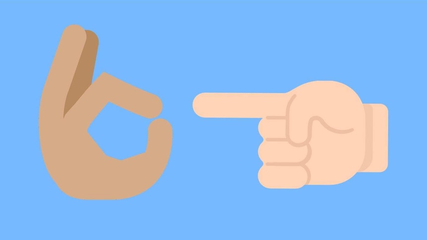 A brown ok hand signal emoji next to a white pointing finger emoji