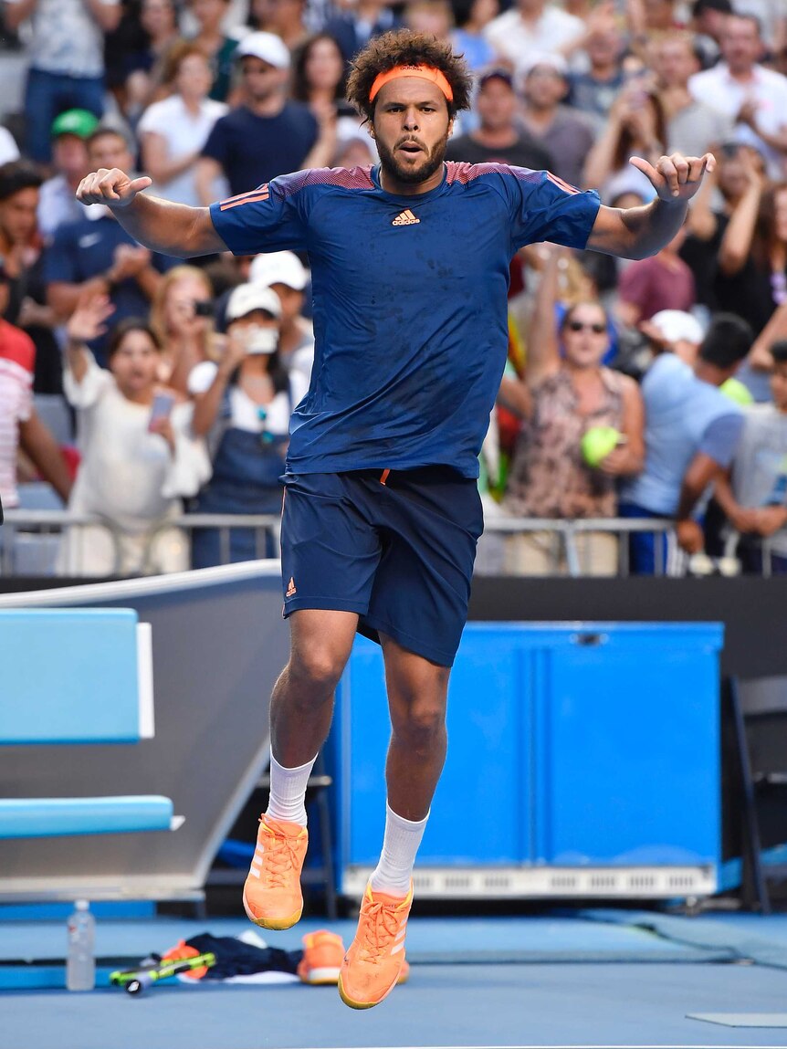 Jo-Wilfried Tsonga celebrates win over Dan Evans