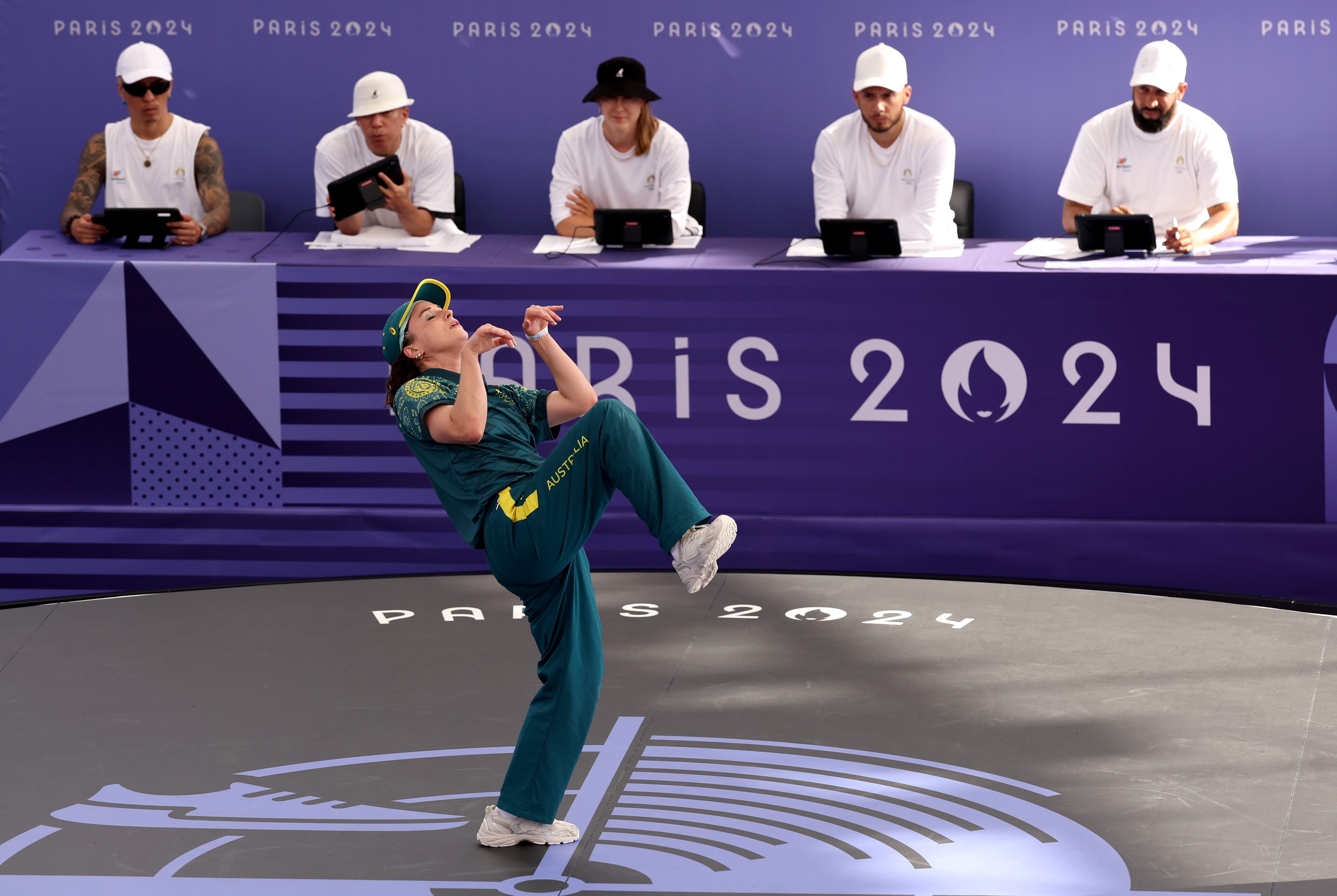 Raygun pulling their iconic kangaroo movement during Paris 2024 Olympians.