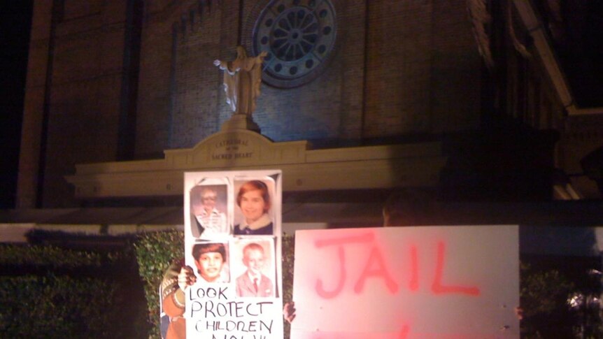 Protesters outside Newcastle's Catholic Cathedral