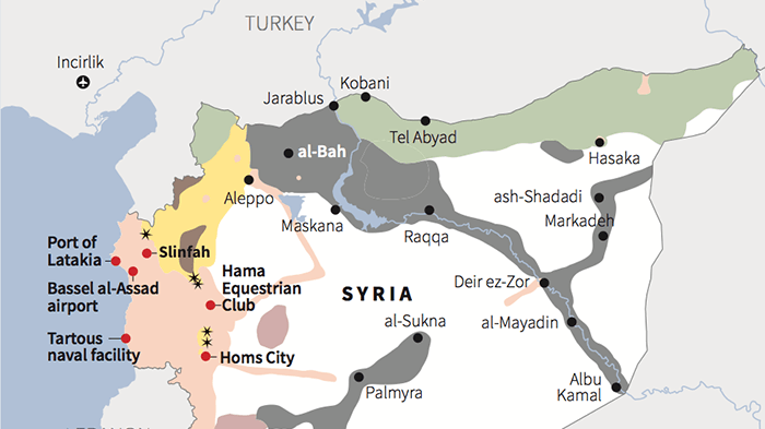 Map: Russia says its airstrikes in Syria have targeted IS but they have occurred in rebel-held parts of the country, ISW says.