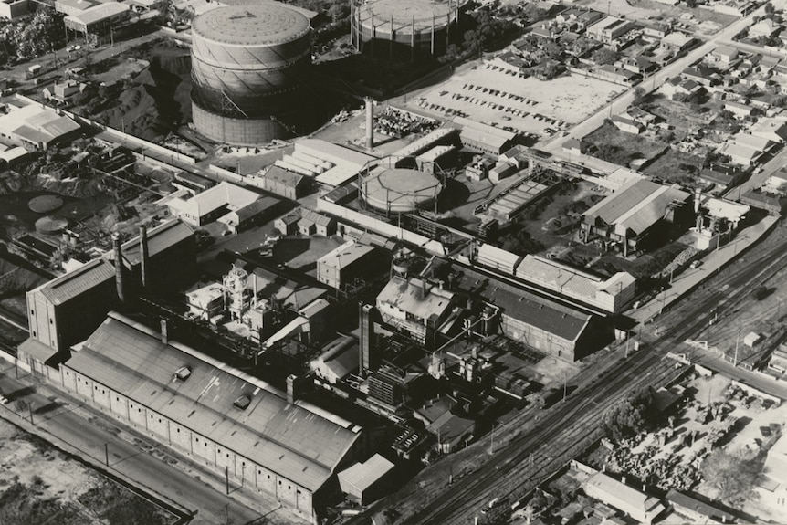 An aerial view of the Brompton Gasworks in the 1900s.