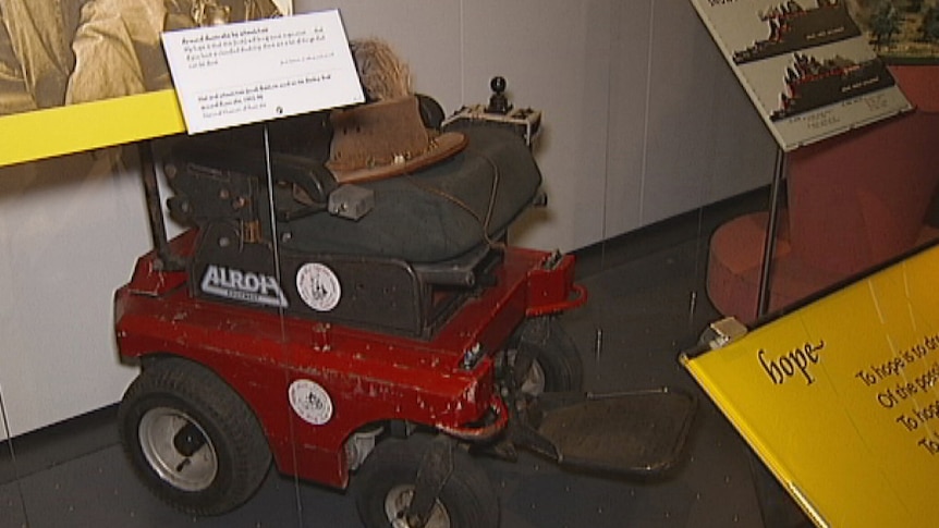 A wheelchair and a hat used by Mr Baldwin has gone on display at the National Museum.