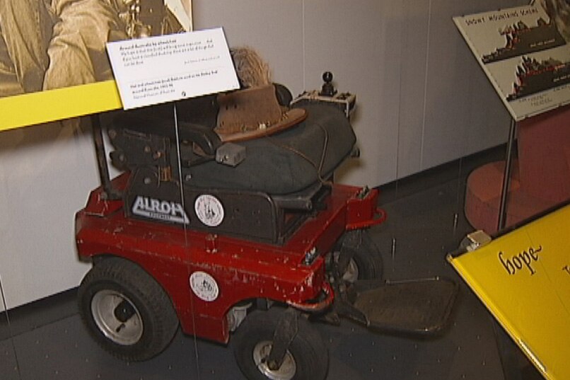 A wheelchair and a hat used by Mr Baldwin has gone on display at the National Museum.