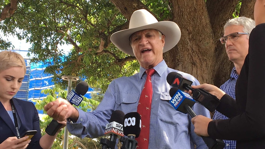 Bob Katter addresses the media in Cairns about KAP Senator Fraser Anning's maiden speech