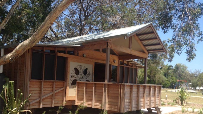 A cabin established by the Quandamooka Yoolooburrabee Aboriginal Corporation