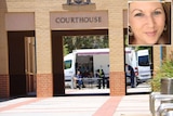 A composite image of Joondalup Courthouse with stabbing victim Sarah Marie Thomas.