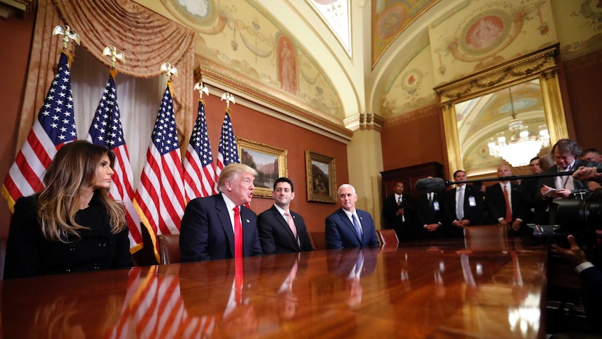 Donald Trump and his wife Melania in the Speaker's office on Capitol Hill.