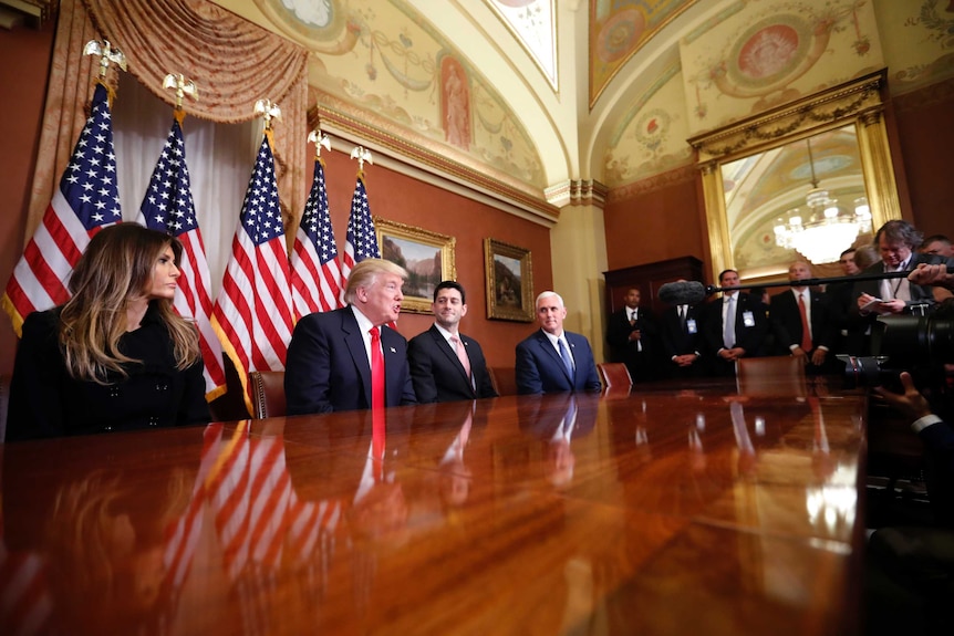 Donald Trump and his wife Melania in the Speaker's office on Capitol Hill.