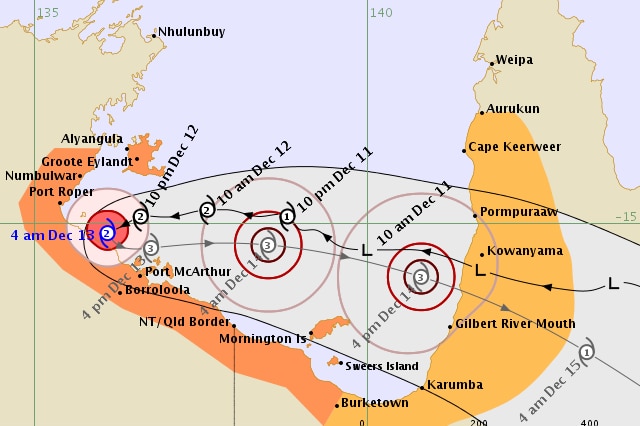 The forecast track map for Tropical Cyclone Owen, issued on Wednesday afternoon.