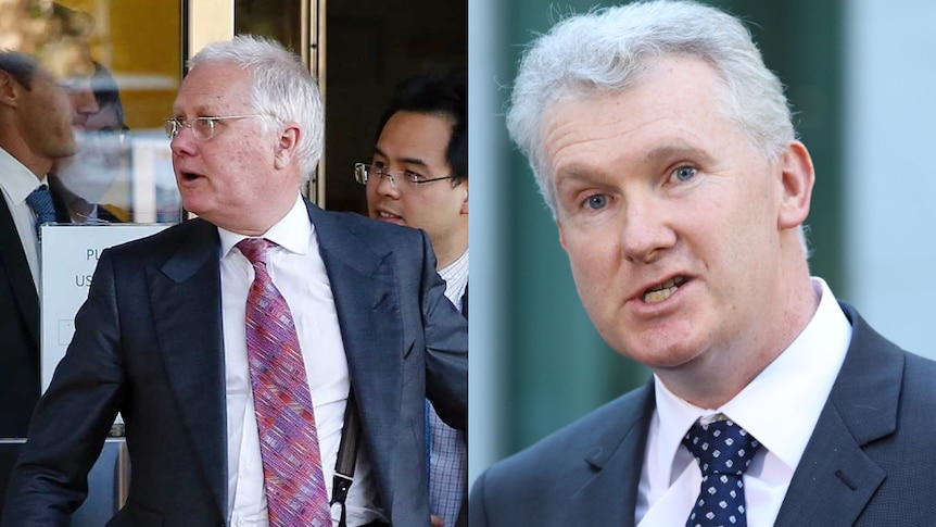 Mr Walker is on the left, pictured walking out of a door. Mr Burke is pictured on the right at a press conference.