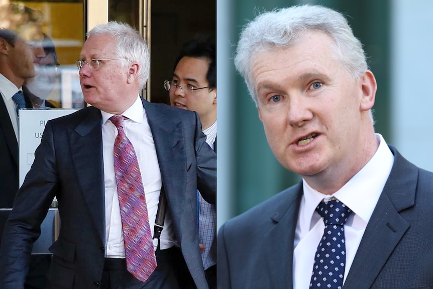 Mr Walker is on the left, pictured walking out of a door. Mr Burke is pictured on the right at a press conference.