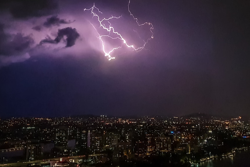 Lightning strikes over Brisbane on Thursday evening.