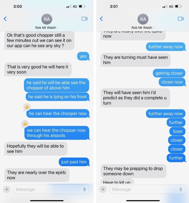 Duas sequências de mensagens de texto, lado a lado.