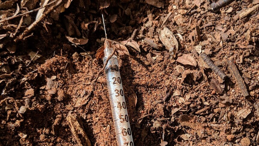 A syringe found in the backyard of government housing property in Broome