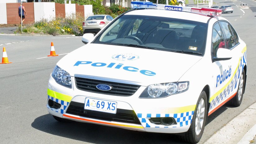 A high-visibility Tasmanian Police car
