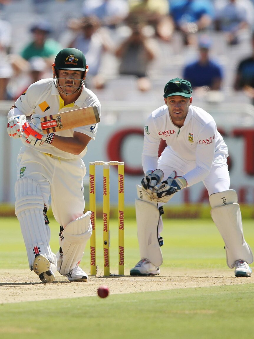 Warner fends off Duminy delivery