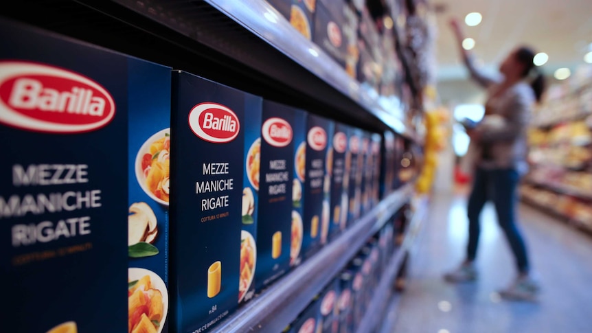 Packs of Barilla pasta are seen in a supermarket in Rome.