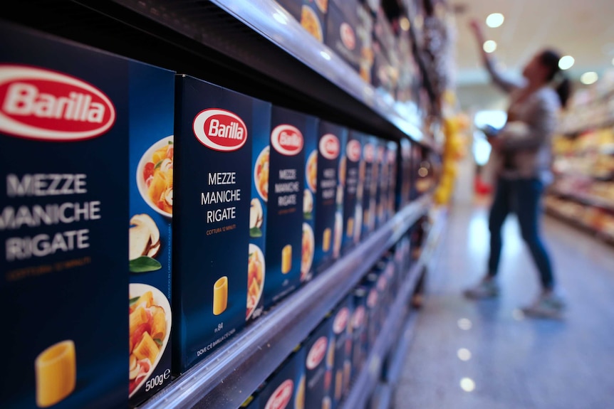 Packs of Barilla pasta are seen in a supermarket in Rome.