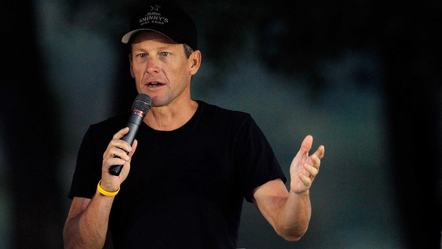 Lance Armstrong addresses participants at a charity bike ride in Texas in October 2012.